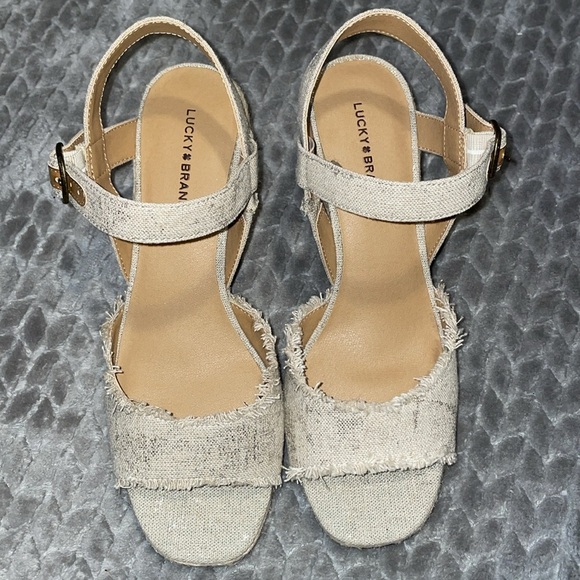 Lucky Brand Womens Mindra Tan Espadrille Wedge Sandal Size 9.5 M Open Toe Canvas - Picture 5 of 12